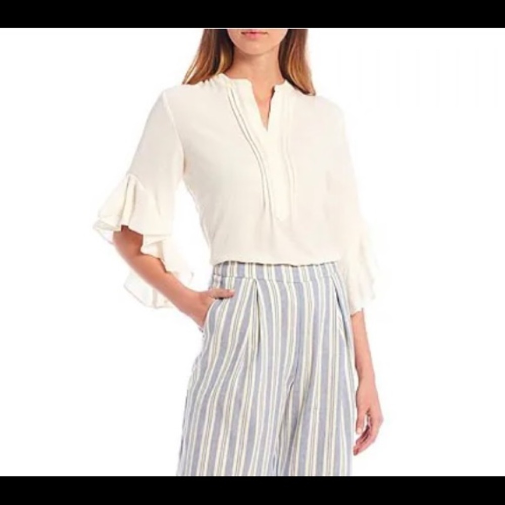 Vince Camuto Ruffle Sleeve Henley Top